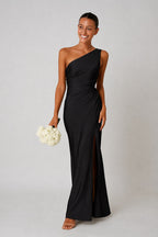 Rachael | Women's One-Shoulder Satin-Look Maxi Dress, High-Split Evening Dress | Direct Attire