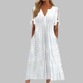 Reagan | Women's Eyelet Cotton Boho Midi Dress, Lightweight Summer Dress for Holidays and Resort Wear, Lightweight Summer Dress for Holidays and Resort Wear - White