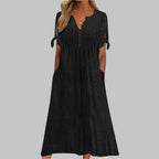 Reagan | Women's Eyelet Cotton Boho Midi Dress, Lightweight Summer Dress for Holidays and Resort Wear, Lightweight Summer Dress for Holidays and Resort Wear - Black