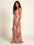 Renee | Women's Watercolour Print Maxi Dress, V-Neck Occasion Dress | Direct Attire | Groen