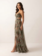 Renee | Women's Watercolour Print Maxi Dress, V-Neck Occasion Dress | Direct Attire | Roze