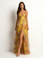Renee | Women's Watercolour Print Maxi Dress, V-Neck Occasion Dress | Direct Attire | Paars