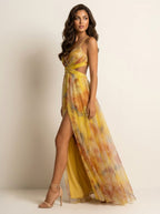 Renee | Women's Watercolour Print Maxi Dress, V-Neck Occasion Dress | Direct Attire