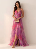 Renee | Women's Watercolour Print Maxi Dress, V-Neck Occasion Dress | Direct Attire