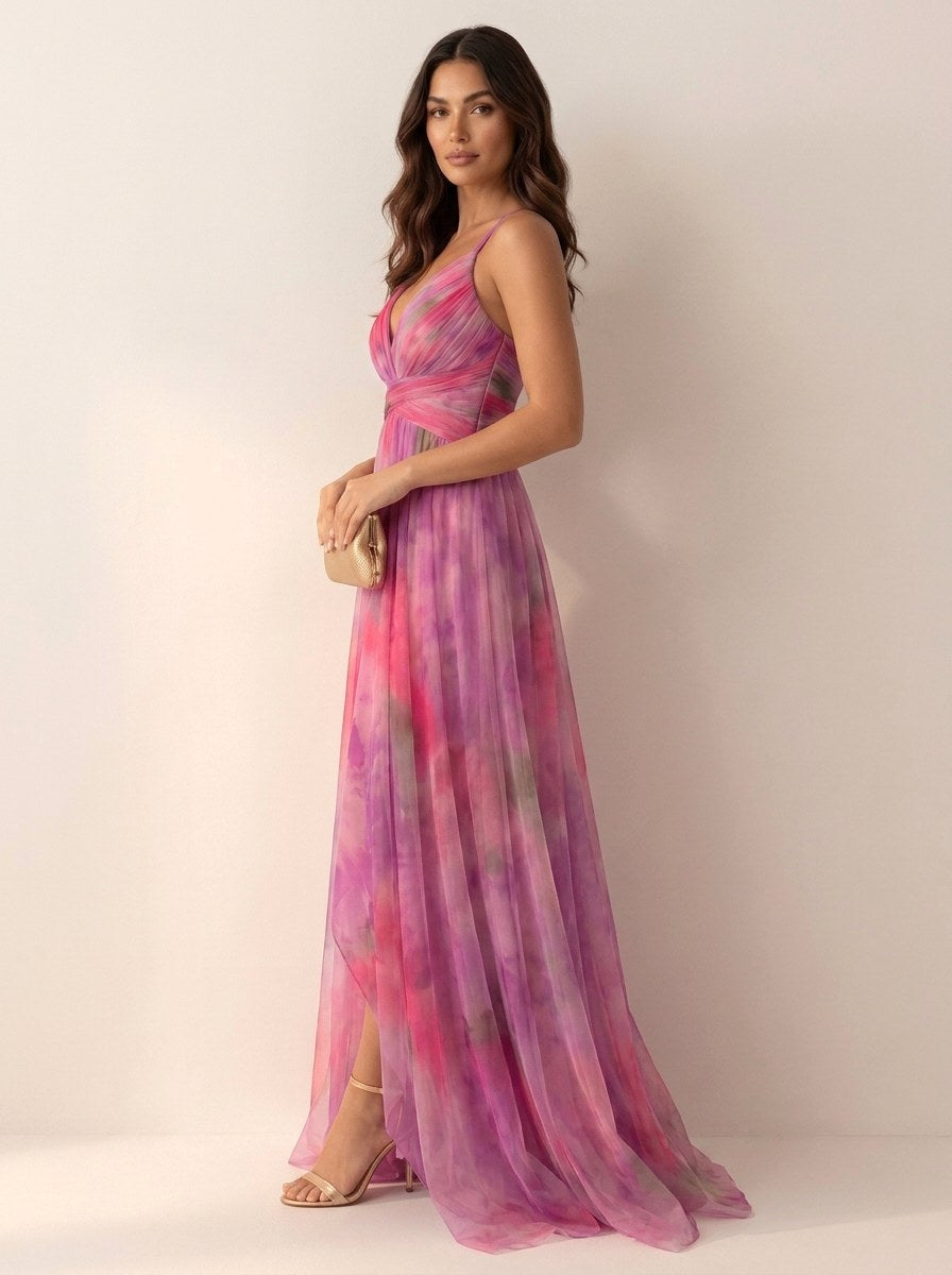Renee | Women's Watercolour Print Maxi Dress, V-Neck Occasion Dress | Direct Attire