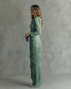 Rhiannon | Women's Midi Dress with Layered Fringe Detail, Flowing Midi Dress | Direct Attire | Azul