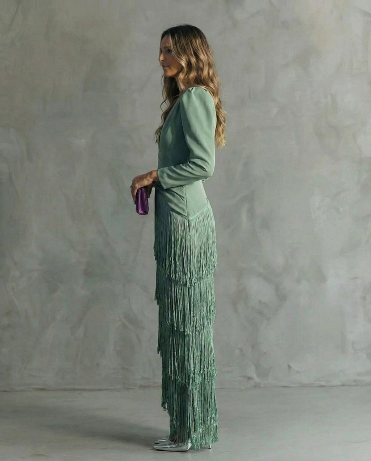 Rhiannon | Women's Midi Dress with Layered Fringe Detail, Flowing Midi Dress | Direct Attire | Azul