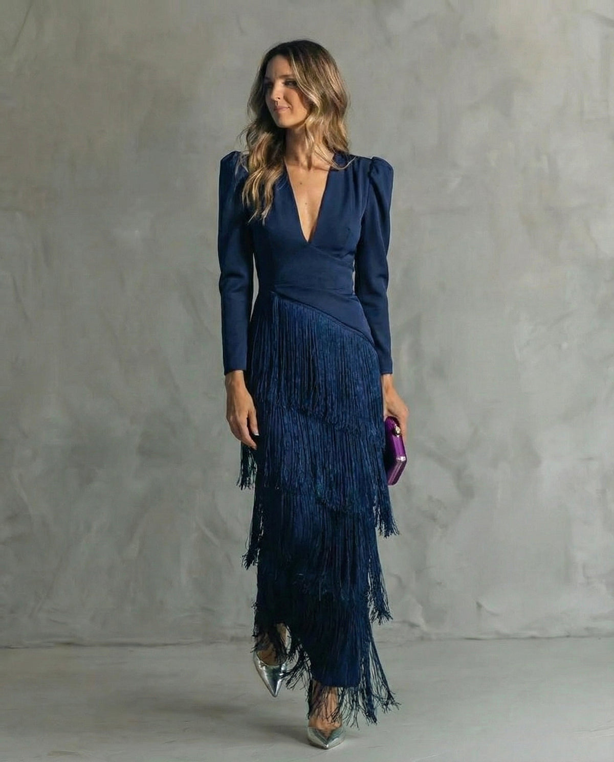Rhiannon | Women's Midi Dress with Layered Fringe Detail, Flowing Midi Dress | Direct Attire