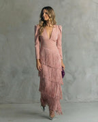 Rhiannon | Women's Midi Dress with Layered Fringe Detail, Flowing Midi Dress | Direct Attire