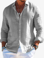 Rhys | Men's Linen Button Shirt, Lightweight Casual Shirt | Direct Attire | Grey