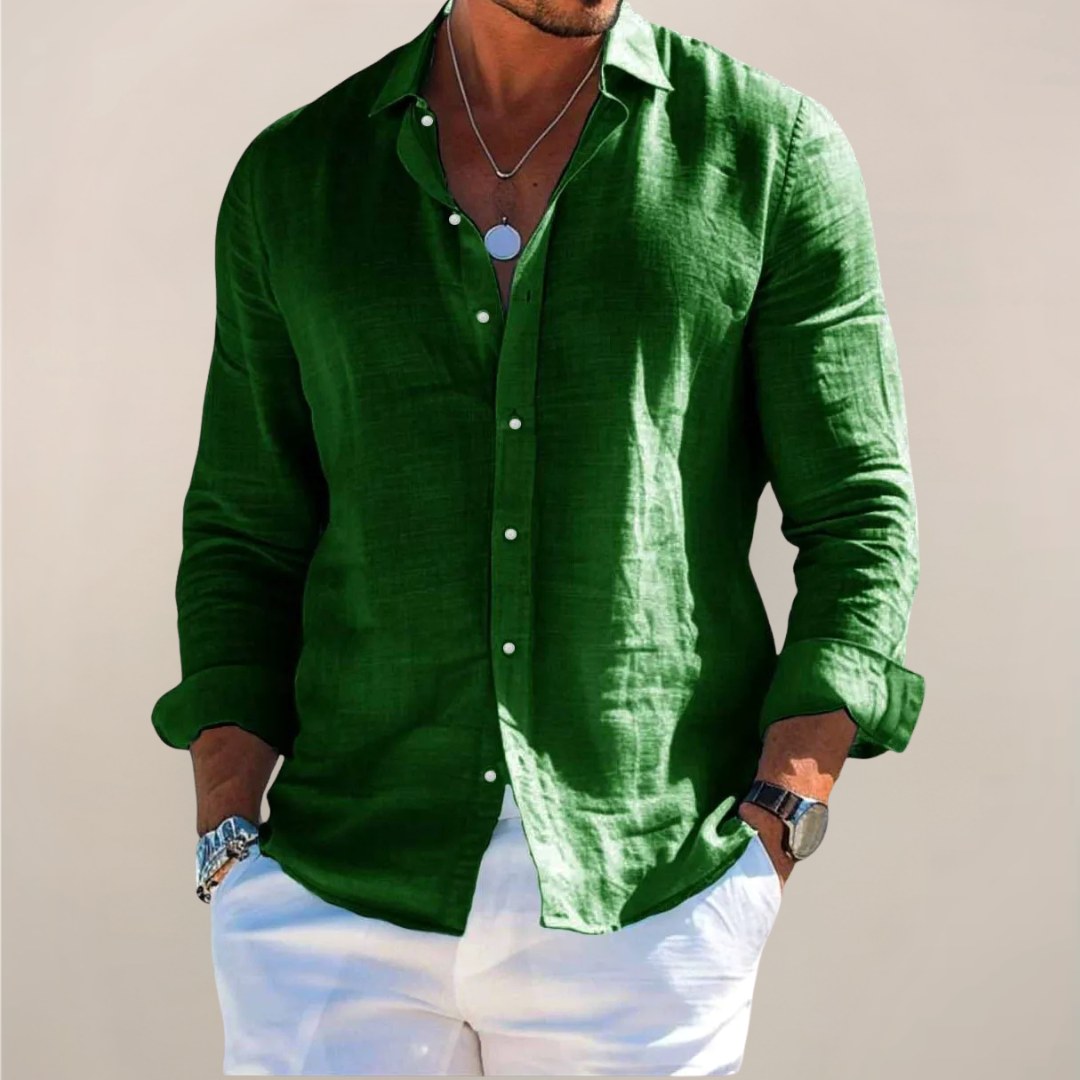 Rhys | Men's Linen Button Shirt, Lightweight Casual Shirt | Direct Attire | Burgundy