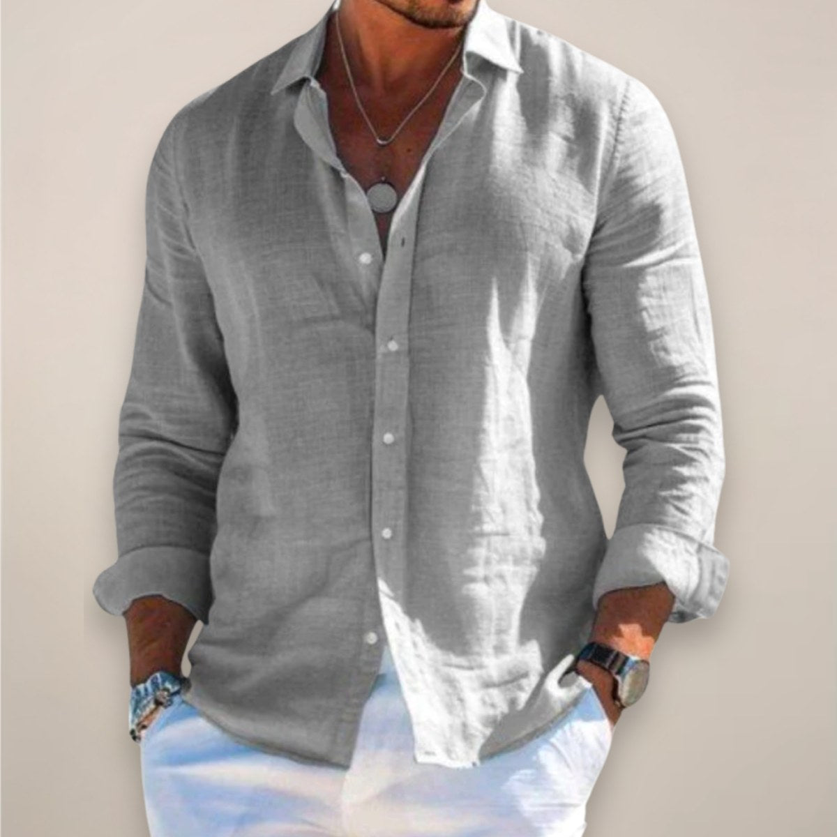 Rhys | Men's Linen Button Shirt, Lightweight Casual Shirt | Direct Attire | White