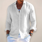 Rhys | Men's Linen Button Shirt, Lightweight Casual Shirt | Direct Attire | Blue