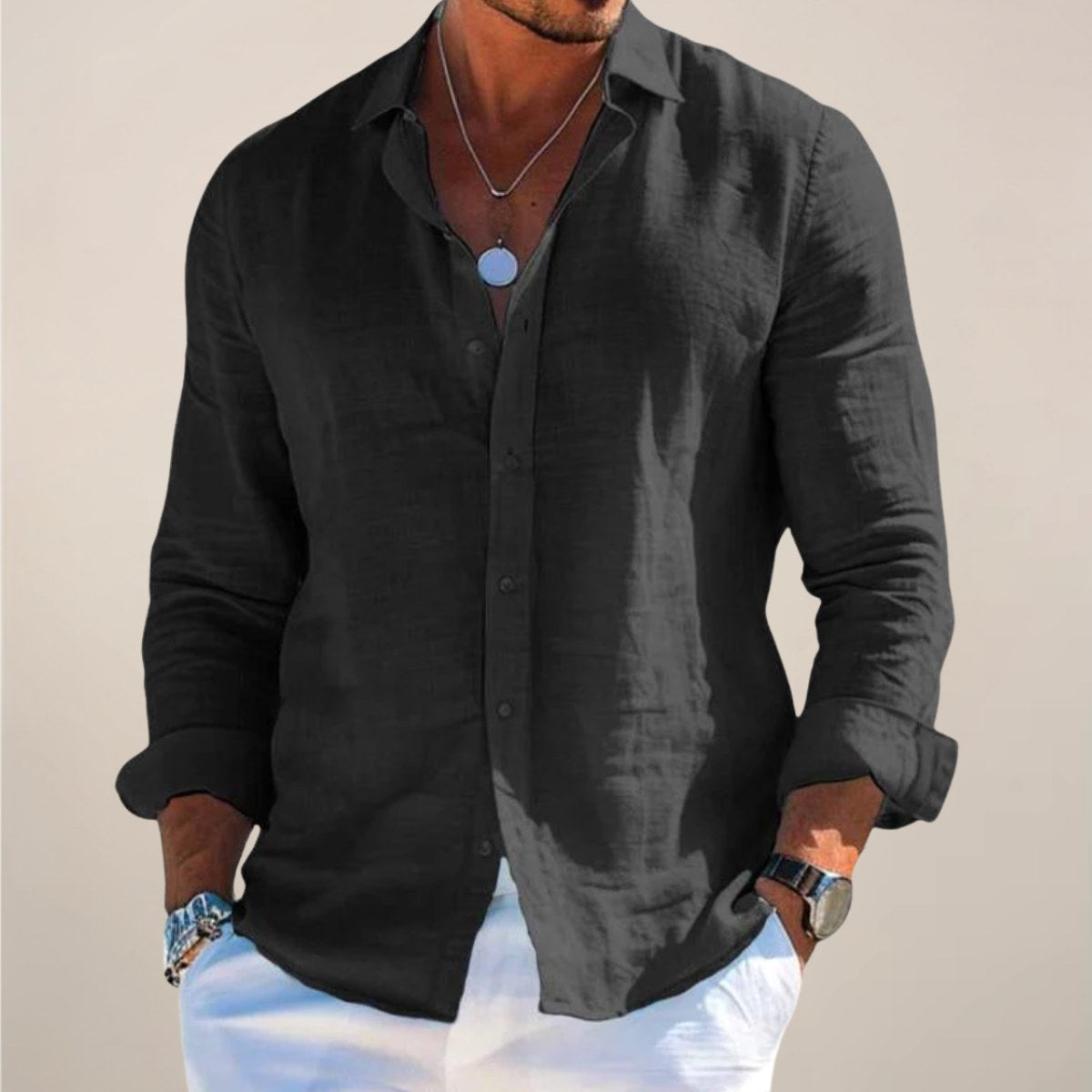 Rhys | Men's Linen Button Shirt, Lightweight Casual Shirt | Direct Attire | Navy Blue