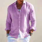 Rhys | Men's Linen Button Shirt, Lightweight Casual Shirt | Direct Attire | Beige