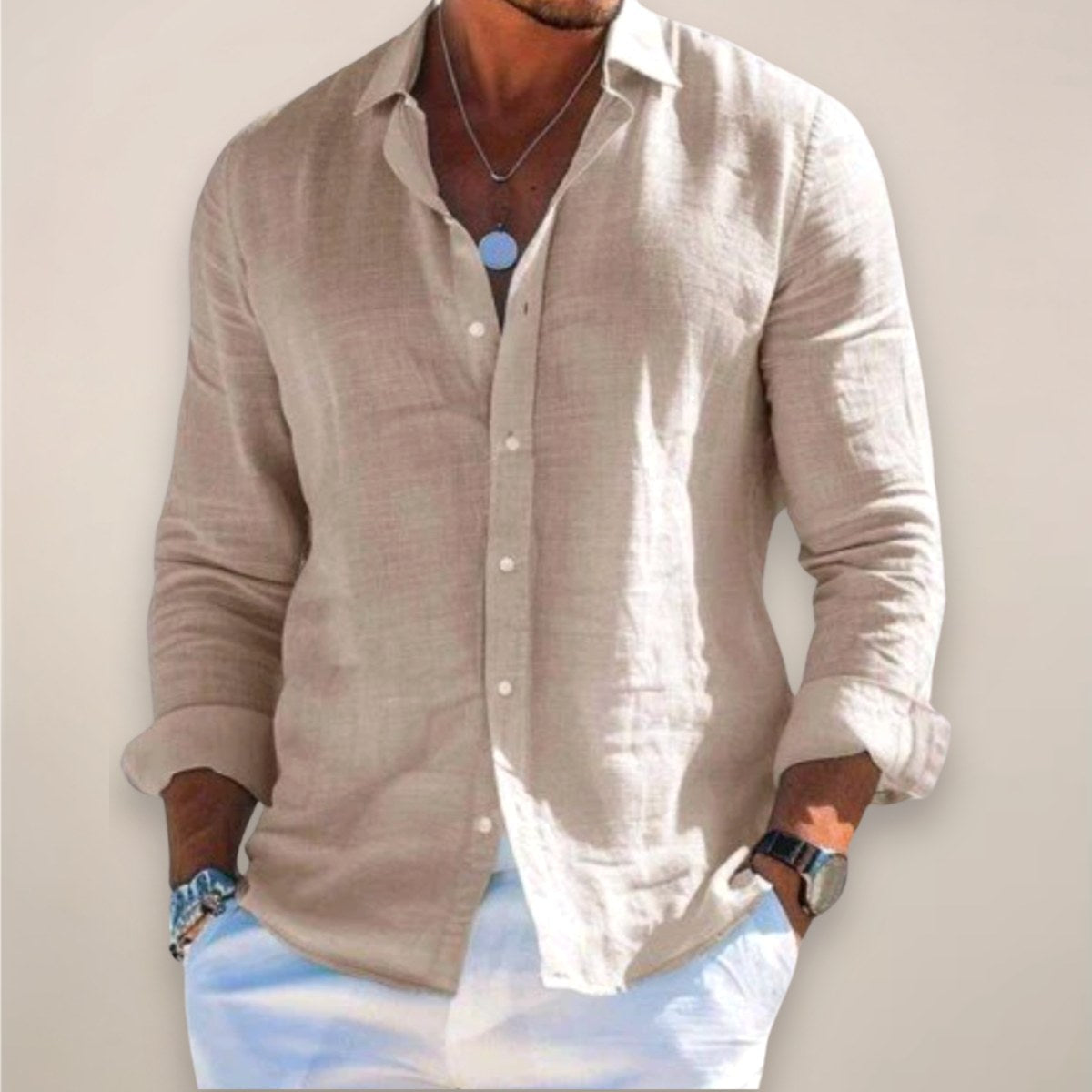 Rhys | Men's Linen Button Shirt, Lightweight Casual Shirt | Direct Attire | Light Green