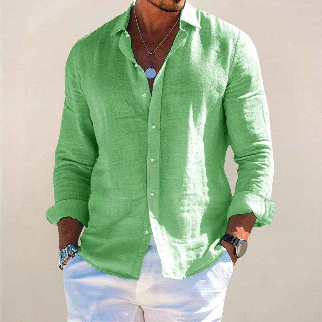 Rhys | Men's Linen Button Shirt, Lightweight Casual Shirt | Direct Attire | Green