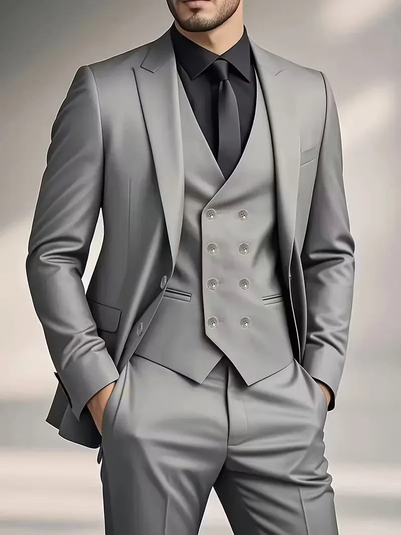 Riley | Men's Slim Fit Three-Piece Suit with Double-Breasted Waistcoat, Tailored Formal Suit | Direct Attire