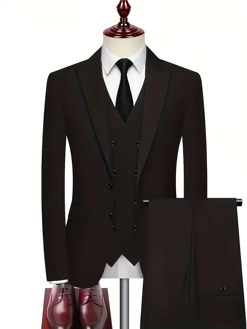 Riley | Men's Slim Fit Three-Piece Suit with Double-Breasted Waistcoat, Tailored Formal Suit | Direct Attire | Navy Blue