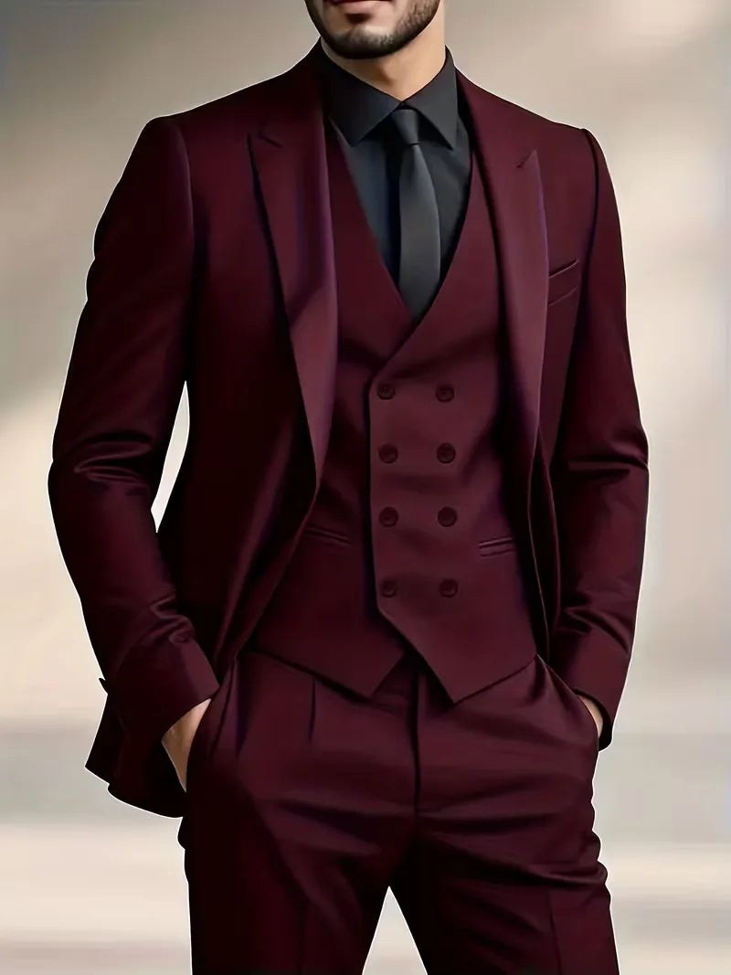 Riley | Men's Slim Fit Three-Piece Suit with Double-Breasted Waistcoat, Tailored Formal Suit | Direct Attire