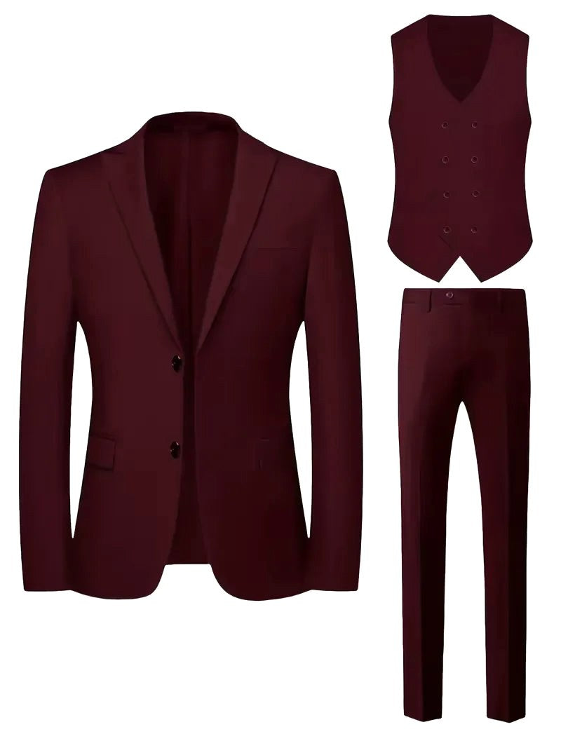 Riley | Men's Slim Fit Three-Piece Suit with Double-Breasted Waistcoat, Tailored Formal Suit | Direct Attire