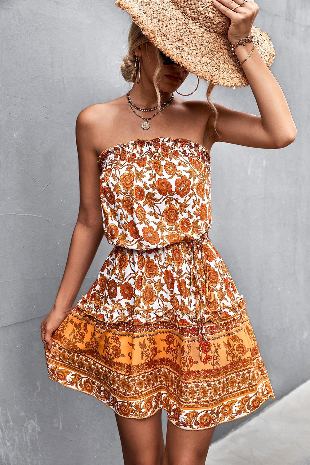 Rose | Women's Floral A-Line Dress with High Waist, Off-Shoulder Summer Dress | Direct Attire