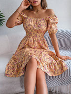 Ruby | Women's Floral Dress with Square Neckline, High-Waist Midi Dress | Direct Attire