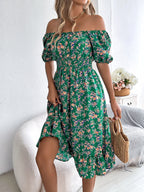 Ruby | Women's Floral Dress with Square Neckline, High-Waist Midi Dress | Direct Attire