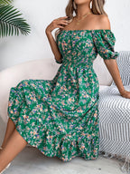 Ruby | Women's Floral Dress with Square Neckline, High-Waist Midi Dress | Direct Attire