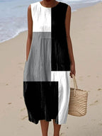 Samantha | Women's Sleeveless Geometric Art Midi Dress, Straight-Length Occasion Dress | Direct Attire