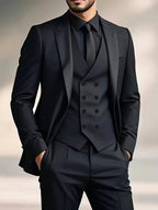 Samuel | Men's Slim-Fit Three-Piece Suit, Double-Breasted Waistcoat Trouser Suit | Direct Attire | Black
