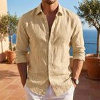 Scott | Men's Linen-Blend Long-Sleeve Shirt, Relaxed Fit Casual Shirt | Direct Attire | Blanco