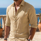 Scott | Men's Linen-Blend Long-Sleeve Shirt, Relaxed Fit Casual Shirt | Direct Attire | Gris
