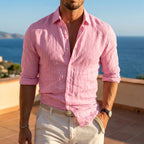 Scott | Men's Linen-Blend Long-Sleeve Shirt, Relaxed Fit Casual Shirt | Direct Attire | Marino