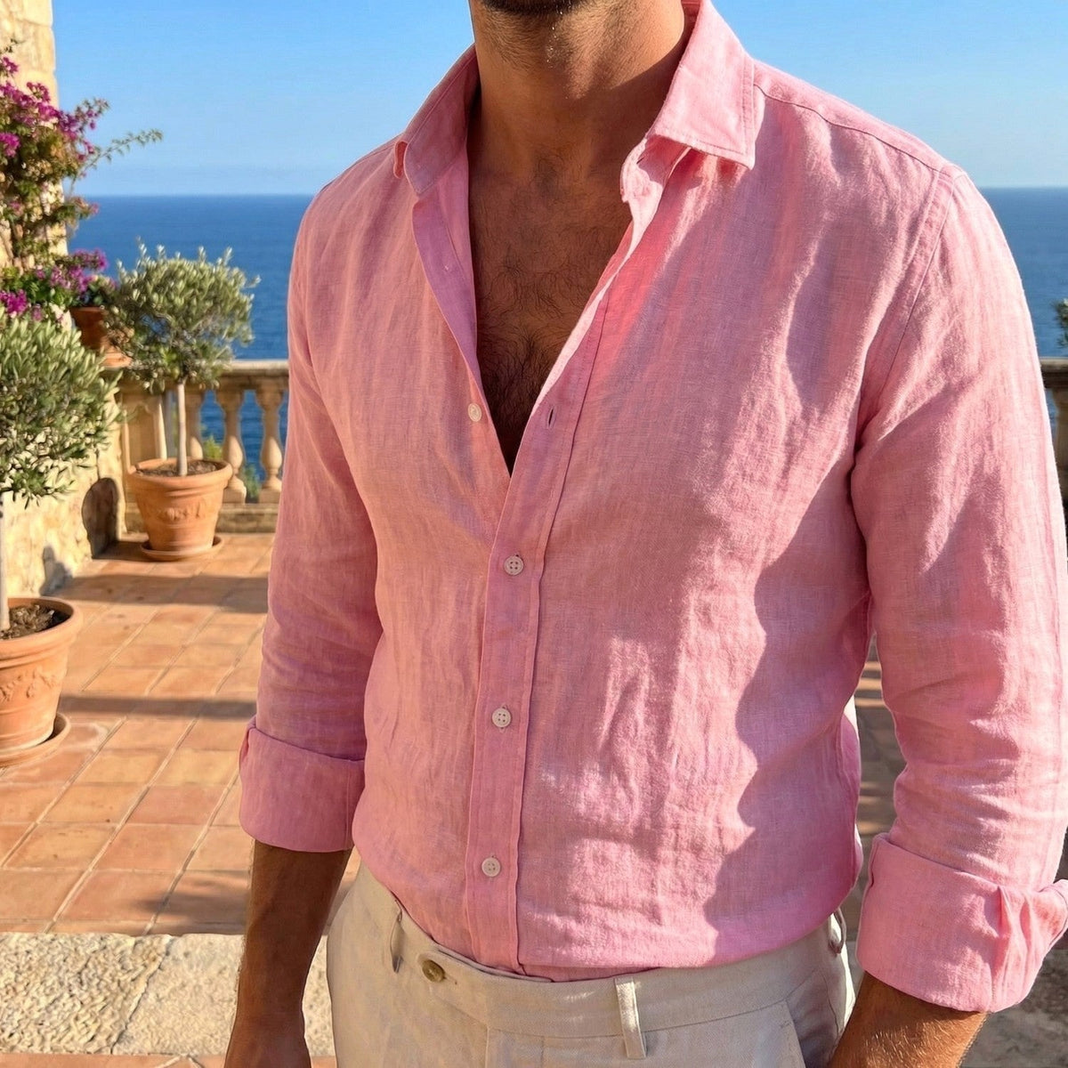 Scott | Men's Linen-Blend Long-Sleeve Shirt, Relaxed Fit Casual Shirt | Direct Attire