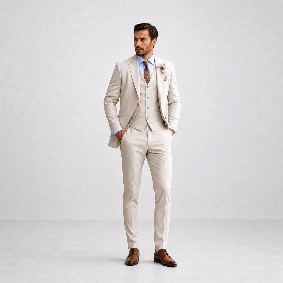 Sebastian | Men's Linen Three-Piece Suit with Waistcoat, Tailored Blazer Suit | Direct Attire | Black