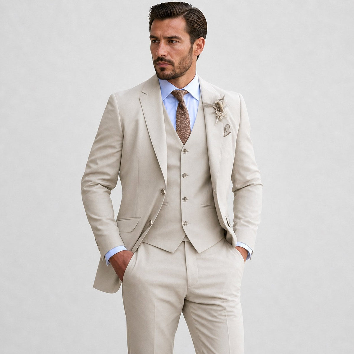 Sebastian | Men's Linen Three-Piece Suit with Waistcoat, Tailored Blazer Suit | Direct Attire