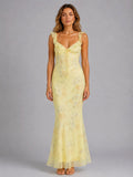 Sheree | Women's Floral Maxi Dress with Ruffle Straps, Wedding Guest Dress | Direct Attire | Yellow