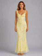 Sheree | Women's Floral Maxi Dress with Ruffle Straps, Wedding Guest Dress | Direct Attire | Yellow