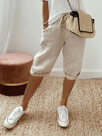Sienna | Women's Lightweight Capri Trousers with Elasticated Waist, Drawstring Cropped Trousers | Direct Attire | Khaki