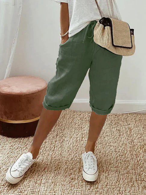Sienna | Women's Lightweight Capri Trousers with Elasticated Waist, Drawstring Cropped Trousers | Direct Attire | Legergroen