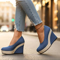 Simone | Women's Wedge Slip-On Shoes, Textured Platform Shoes | Direct Attire | Blue