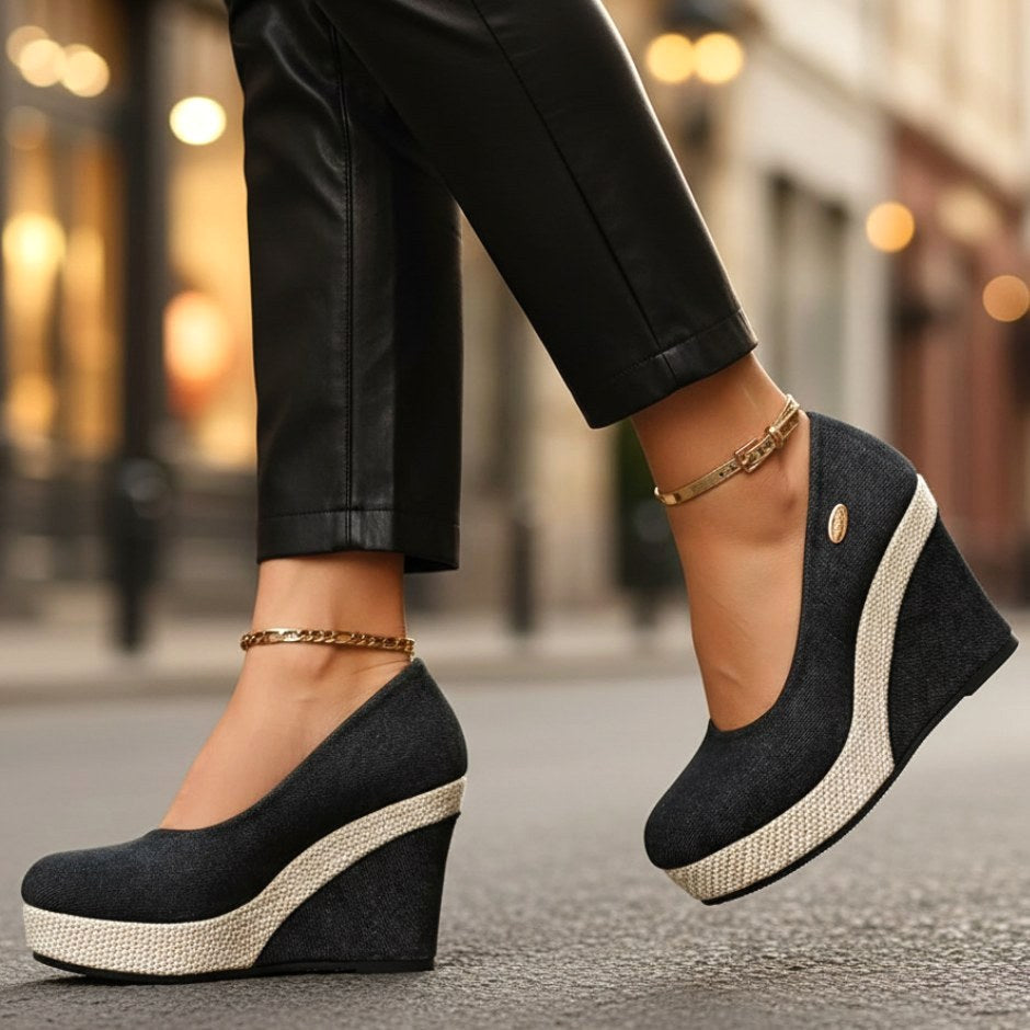 Simone | Women's Wedge Slip-On Shoes, Textured Platform Shoes