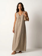 Skye | Women's Linen-Look Maxi Dress, V-Neck Sleeveless Dress | Direct Attire | Roze