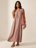 Skye | Women's Linen-Look Maxi Dress, V-Neck Sleeveless Dress | Direct Attire | Lichtblauw
