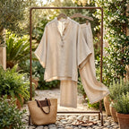 Sloane | Women's Mandarin Collar Kimono Linen Two-Piece Set, Coordinated Summer Outfit for Holidays and Casual Wear, Coordinated Summer Outfit for Holidays and Casual Wear - image 12