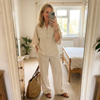 Sloane | Women's Mandarin Collar Kimono Linen Two-Piece Set, Coordinated Summer Outfit for Holidays and Casual Wear, Coordinated Summer Outfit for Holidays and Casual Wear - image 14