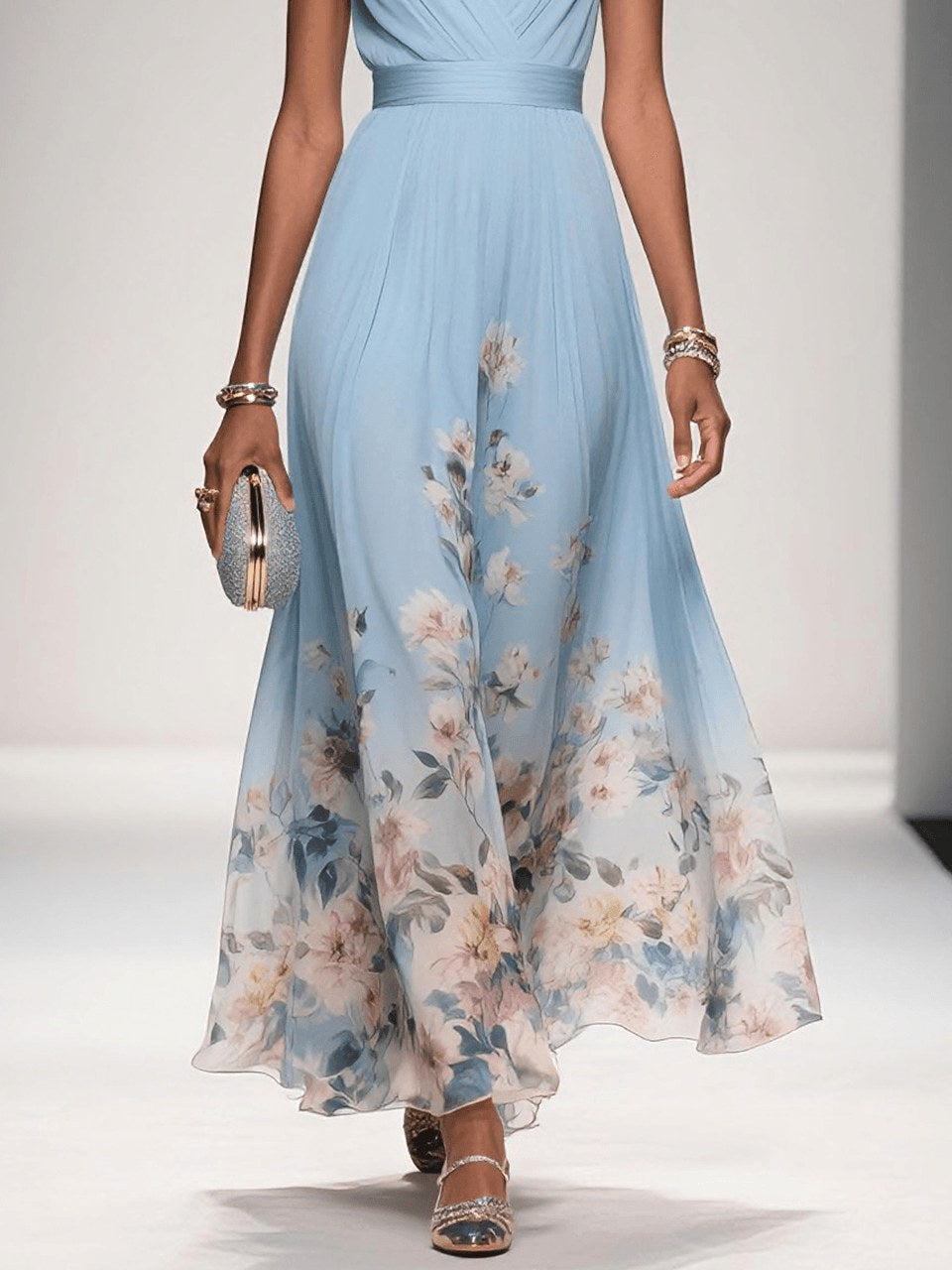 Sophie | Women's Floral V-Neck Midi Dress, A-Line Wedding Guest Dress | Direct Attire