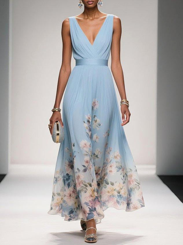 Sophie | Women's Floral V-Neck Midi Dress, A-Line Wedding Guest Dress | Direct Attire