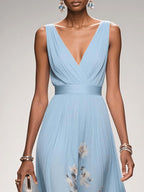 Sophie | Women's Floral V-Neck Midi Dress, A-Line Wedding Guest Dress | Direct Attire